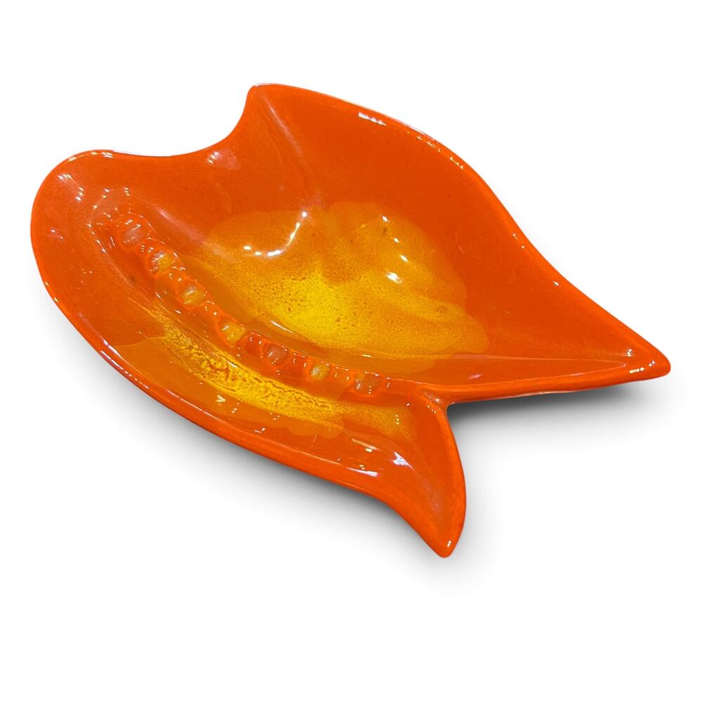 Mid Century Maurice of California Pottery Orange Biomorphic Ashtray Dish Vintage